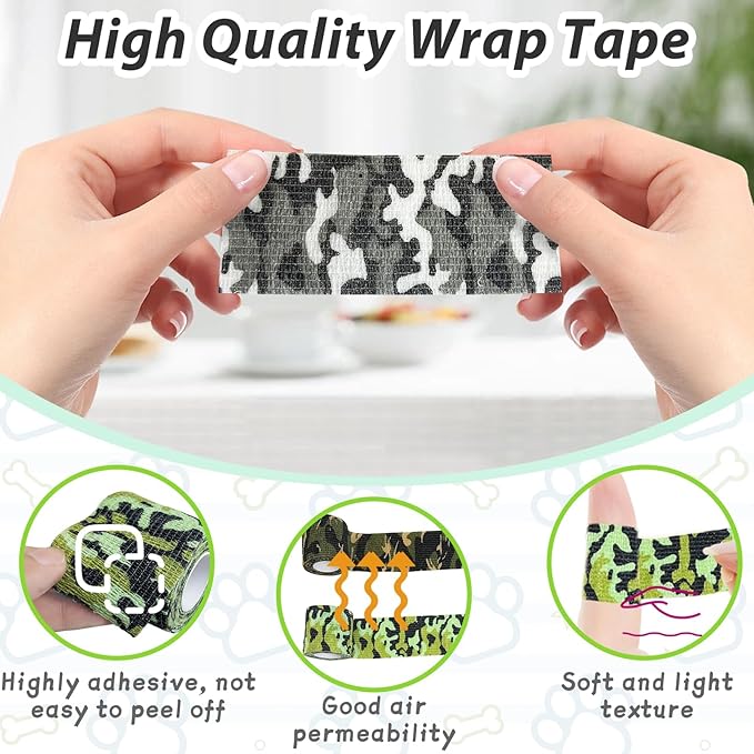 kathson 16PCS Vet Wrap Tape Veterinarian Self Adhesive No Chew Bandage Wound Dressing Medical Bandage Gauze for Animals Pets Dogs Cats Horses Ear Feet Paw Tail Injury(Black，Brown，Green，Jungle Color）