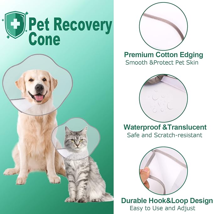 Supet Dog Cone Adjustable Pet Recovery Collar Dog Surgery Cone Protective Dog Cone Collar for Large Small Dogs After Surgery, Plastic Dog Cats Neck Cone of Shame E-Collar Anti-Bite Lick Wound Healing