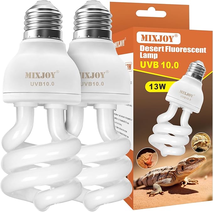 MIXJOY 2Pack UVB Bulbs for Reptiles 10.0, 13W Desert UVA UVB Light, Compact Fluorescent UVB Lamp for Reptiles, UVB Light for Bearded Dragon, Tortoise, and Other Lizards