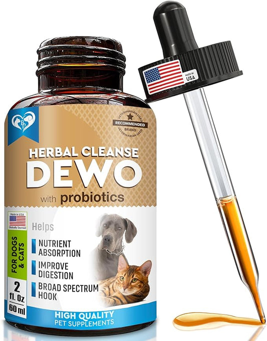 Cats & Dogs Natural Broad Spectrum Treatment & Herbal Medicine for Remove Parasites & Toxins - Probiotic Supplement Drops Made in USA