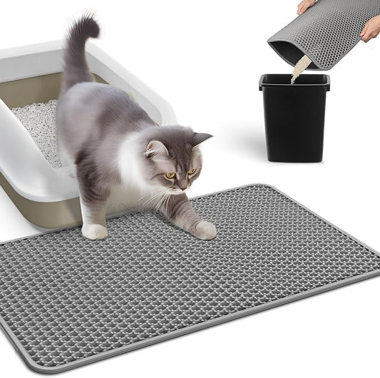 Cat Litter Mat Large - 24"x30" Litter Trapping Mat, Easy to Clean Litter Box Mat, Waterproof, Urine-Proof, Non-Slip Kitty Litter Mats for Floor, Grey