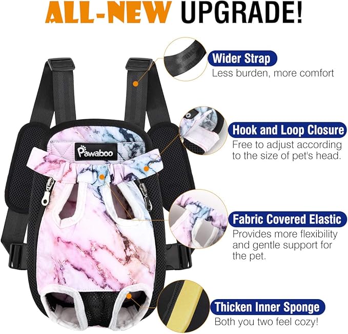 Pawaboo Pet Carrier Backpack, Adjustable Pet Front Cat Dog Carrier Backpack Travel Bag, Legs Out, Easy-Fit for Traveling Hiking Camping for Small Medium Dogs Cats Puppies, Small, Purple Marble