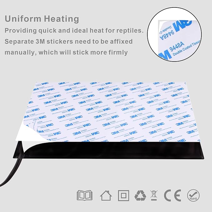 Aiicioo Reptile Heating Pad - 16W Under Tank Heater Terrarium Heating Mat Waterproof for Gecko Turtle Lizard Frog 8" X 12"