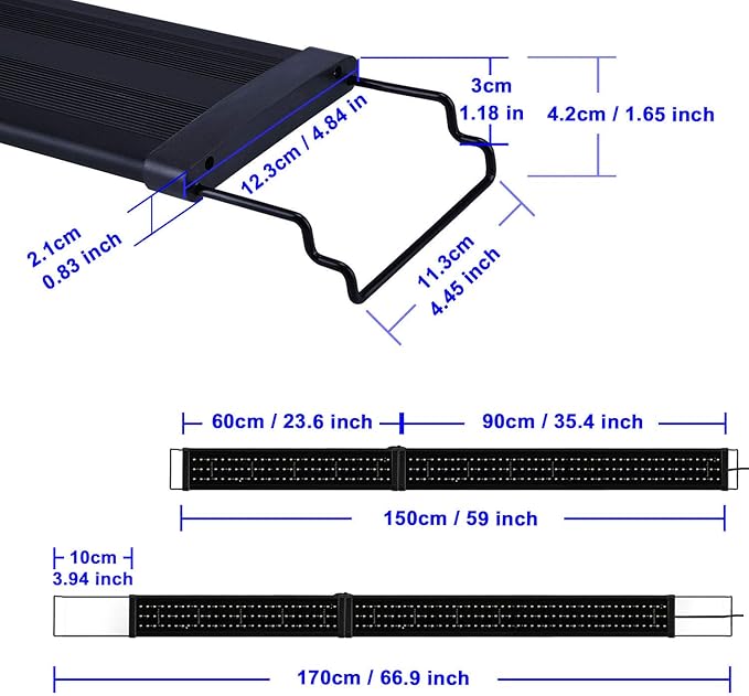 KZKR LED Aquarium Light 60-72 Inch Foldable Adjustable Fish Tank Light Hood Lamp for Freshwater Saltwater Marine Blue and White Decorations Light 5-6ft 150cm - 180cm