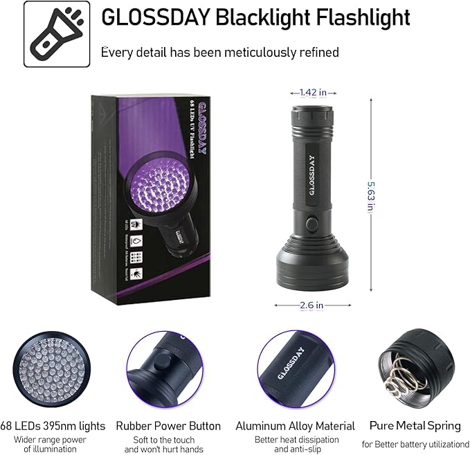 Blacklight Flashlight 68 LED UV Flashlight,Ultraviolet Flashlight Black Light Professional Pet Urine Detector for Dog/Cat Urine,Pet Stains,Hunting Scorpions