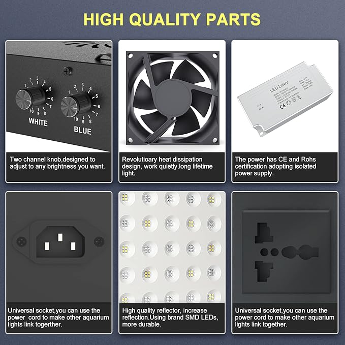 Phlizon 165W Dimmable Full Spectrum Aquarium LED Light Fish Tank LED Reef Decoration Light for Saltwater Freshwater Fish Coral Reef (20"x7"x2.4")