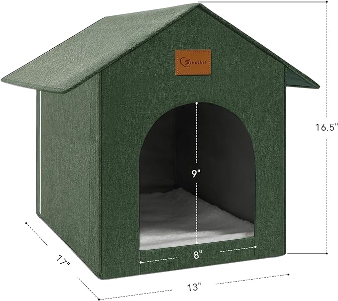 Outdoor Cat House, Outdoor Cat Shelter Feral Cat, Outside Waterproof Cat House for Outdoor/Indoor Cats, Insulated Cat House for Winter with Cozy Cushion, Easy to Assemble, Olive Green, 2 Pack