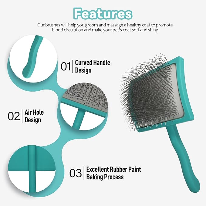 Dog Slicker Brush for Goldendoodles, Poodles, Doodles - Poodle & Doodle Brush - Extra Long Pin Brush For Medium to Long Haired Dogs - For Pet Undercoat Hair Grooming Shedding Dematting -Green