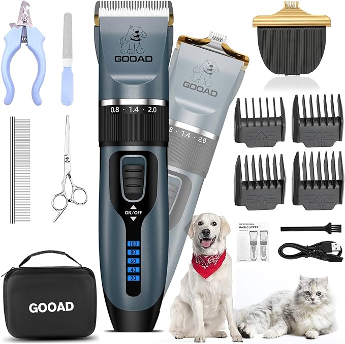 Dog Clippers Grooming Kit and Paw Trimmer,Cordless,Low Noise, Electric Quiet,Rechargeable, Dog Trimmer Grooming, Pet Hair Clippers for Thick Coats,Shaver for Small and Large Dogs Cats(Blue)