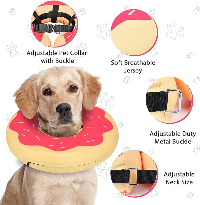 MIDOG Dog Cone, Soft Cone for Dogs After Surgery, Pet Inflatable Collar Protective Recovery Donut Collar to Prevent Pets from Touching Stitches, Wounds, and Rashes - DeepRed,XS