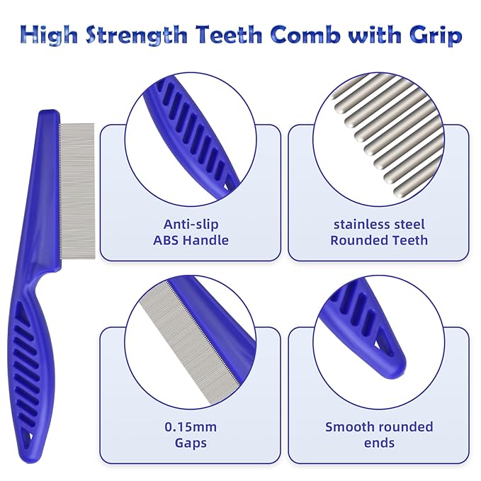 Flea Comb for Cats and Dogs, 6 Pack Pet Lice Comb Set Eye Comb Flea Combs Pet Grooming Pets for Small, Medium & Large Pets (Blue)