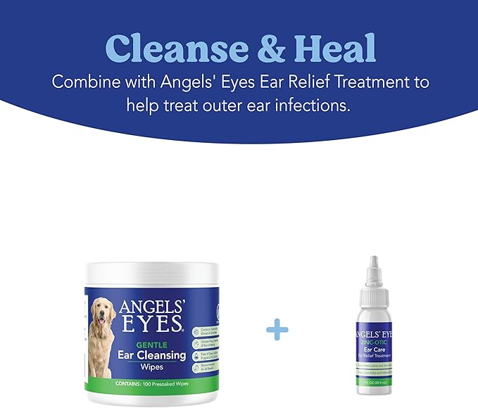 ANGELS' EYES Ear Cleansing Wipes for Dogs and Cats Removes Dirt, Wax, Odor Reduce Infections and Itching No Artificial Colors or Fragrance 100ct