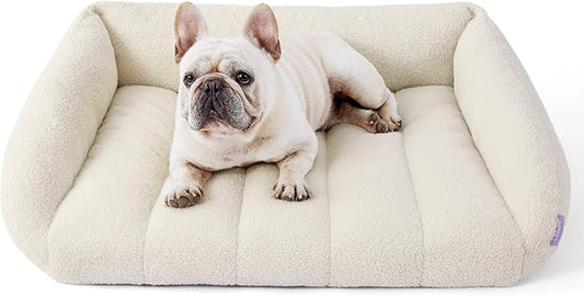 Lesure Orthopedic Dog Bed Sofa for Medium Dogs, Waterproof Dog Couch with Removable Washable Cover, Cute Aesthetic Pet Sofa Couch with Egg Crate Foam(28" x 23" x 10", Cream)