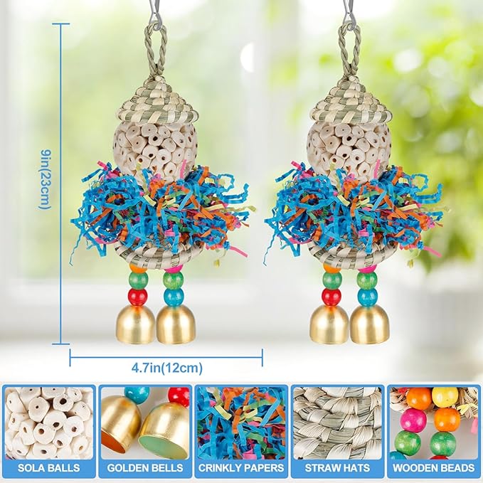 Conure Toys, Bird Toys Parrot Foraging Shredder Hanging Toys Sola Balls with Bell for Small Parrots Parakeets Cockatiel Conures Love Birds Budgie Cage Toy (Hat Boy Small)