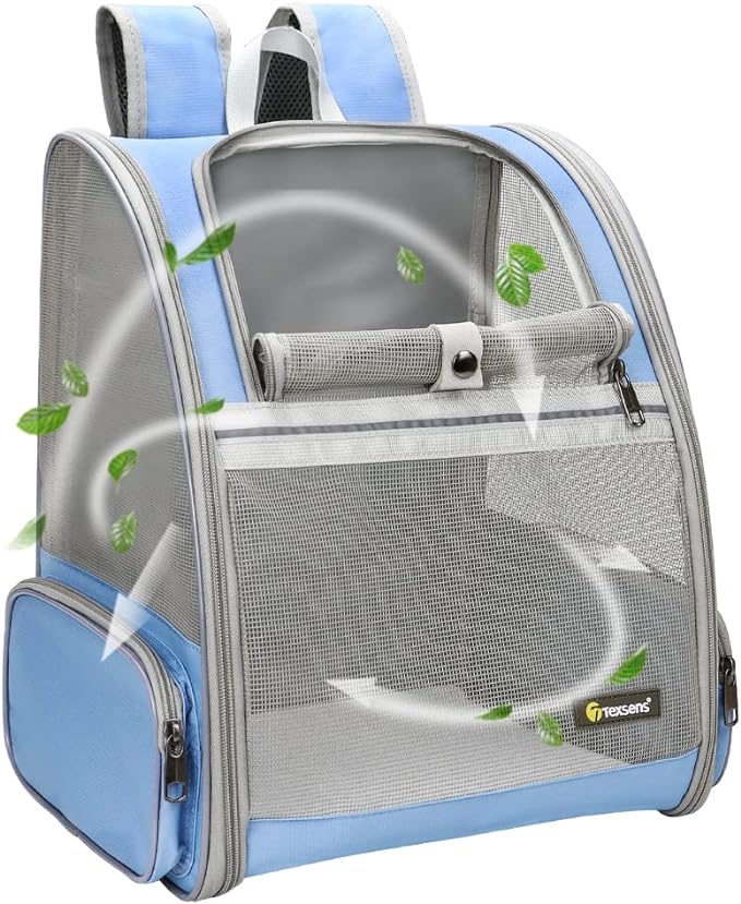 Texsens Pet Backpack Carrier for Small Cats Dogs | Ventilated Design, Safety Straps, Buckle Support, Collapsible | Designed for Travel, Hiking & Outdoor Use (Blue)