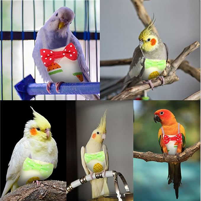 Bird Diaper Parrot Washable Diapers, Parrot Flight Suit, Reusable Nappies for Parakeet Cockatiel Mini Macaw Budgie Canary 2 Pcs