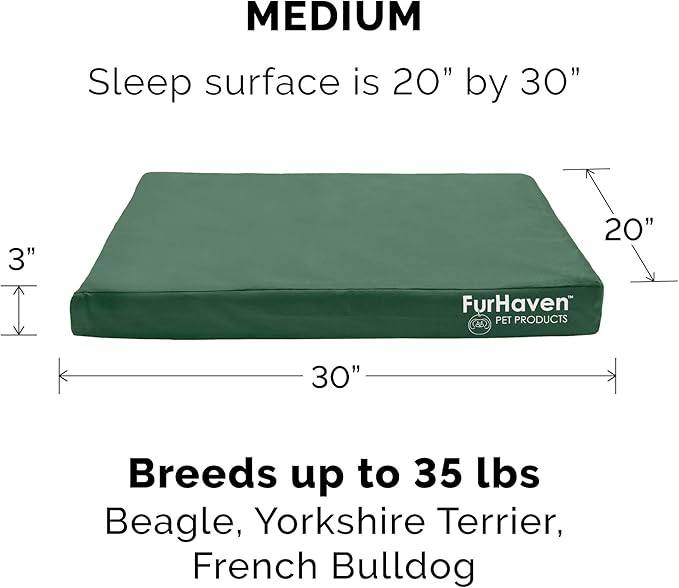 Furhaven Water-Resistant Orthopedic Dog Bed for Medium/Small Dogs w/ Removable Washable Cover, For Dogs Up to 35 lbs - Indoor/Outdoor Logo Print Oxford Polycanvas Mattress - Forest, Medium