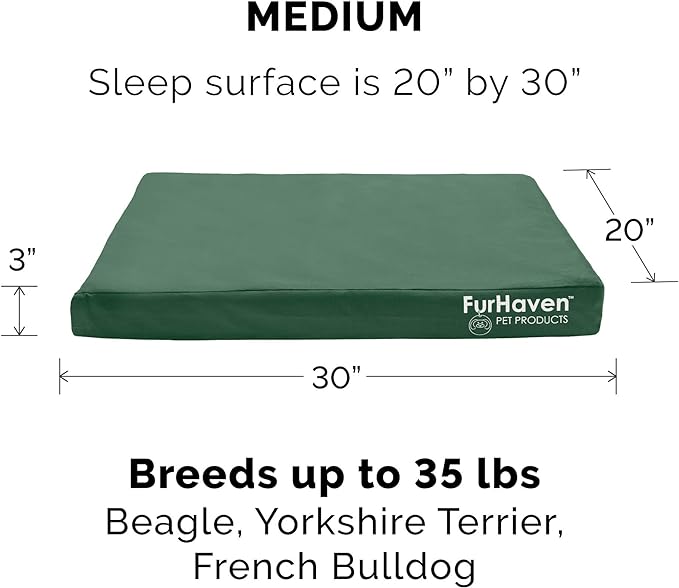 Furhaven Water-Resistant Cooling Gel Dog Bed for Medium/Small Dogs w/ Removable Washable Cover, For Dogs Up to 35 lbs - Indoor/Outdoor Logo Print Oxford Polycanvas Mattress - Forest, Medium