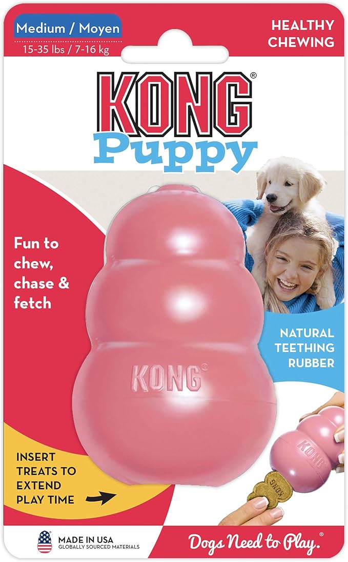 KONG Puppy - Natural Teething Rubber Chew Toy for Dogs - Stuffable Dog Toy for Extended Playtime - Chew & Fetch Toy for Puppies - for Medium Puppies - Pink