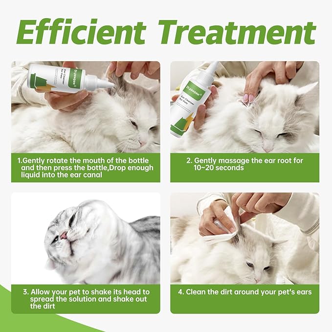 Ear Cleaner Solution for Dog & Cat - Ear Infection Treatment without Irritation - Dog Ear Wash for Itch Relief & Soothing Inflammation - Ear Wax, Debris and Odor Removal Drops