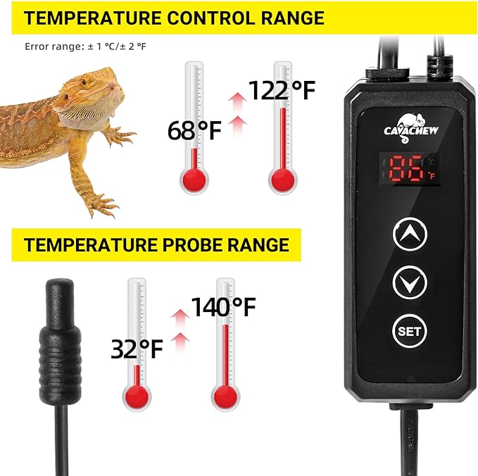 Dimming Thermostat Reptile, Thermostat for Reptile Heat Lamp Mats Bulbs, PID Temperature Controller for Reptile Amphibian Habistat, Memory Function, LED Digital Screen, Sensitive Probe, 300W