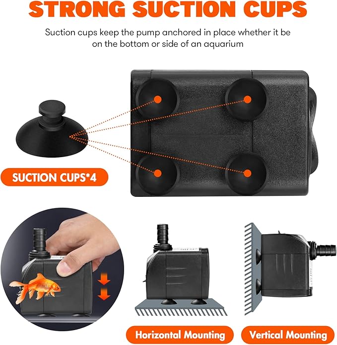 Simple Deluxe 160 GPH 8W Submersible Water Pump Power Head with Adjustable Intake for Fish Tank, Hydroponics, Fountains, Aquariums