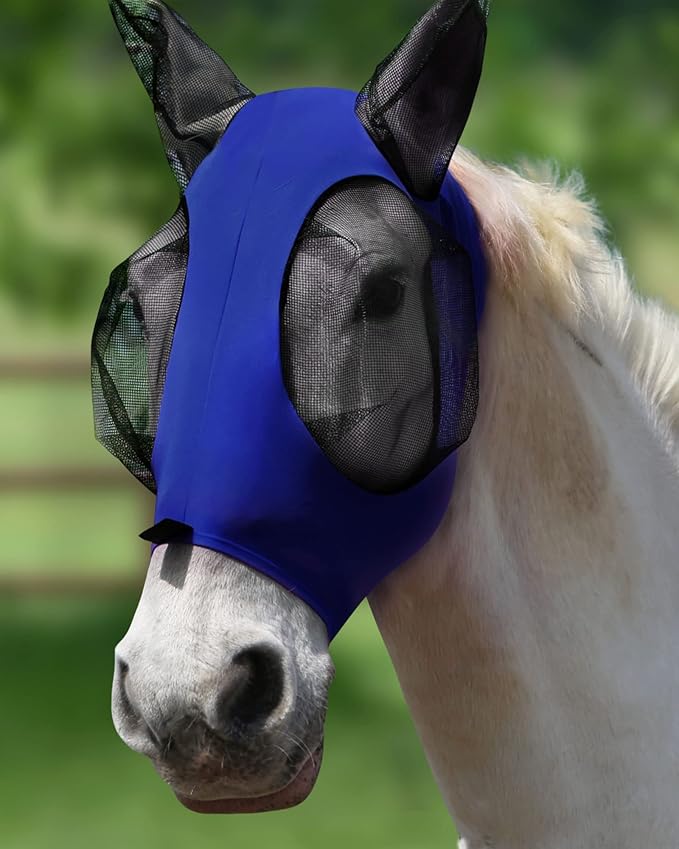 Harrison Howard Super Comfort Stretchy Fly Mask Large Eye Space with UV Protection Soft on Skin with Breathability Deep Blue XL