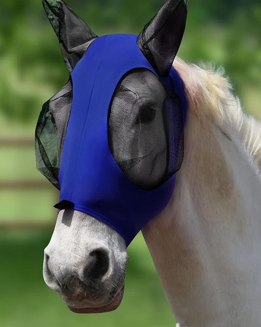 Harrison Howard Super Comfort Stretchy Fly Mask Large Eye Space with UV Protection Soft on Skin with Breathability Deep Blue XL