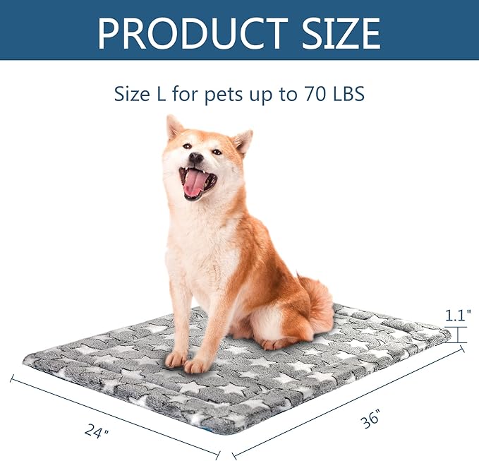 KROSER Fancy Dog Crate Pad Dog Bed Mat Reversible (Cool & Warm), Dog Bed Pad with Machine Washable, Dog Crate mat for Small to XXX-Large Dogs, Grey, Navy, Star Pattern