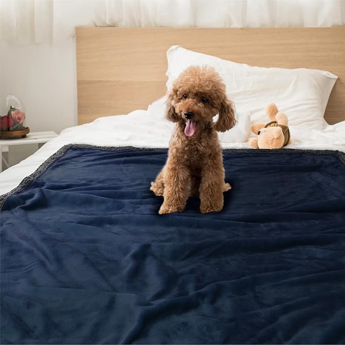 PetAmi Dog Blanket for Small Medium Dogs, Pet Bed Blanket Cat Puppy Kitten, Fleece Furniture Couch Cover Protector Sofa Car, Soft Sherpa Dog Throw Plush Reversible Washable, Mini 29x40 Blue Gray