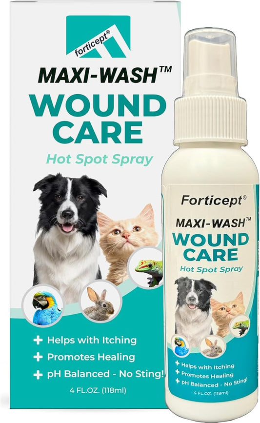 Forticept Maxi-Wash Hot Spot Spray, Wound Care and Skin Treatments, Itch Relief, First Aid and Paw Cleanser for Dogs, 4 Fl Oz