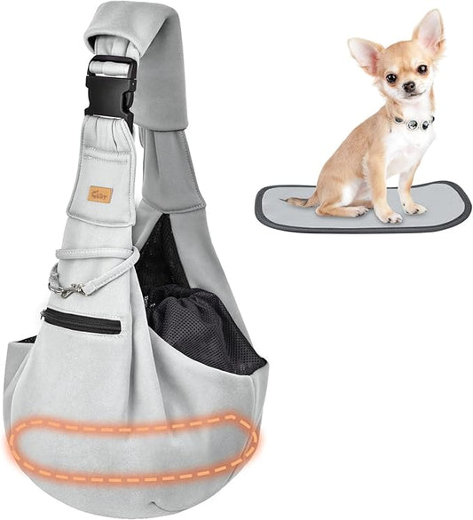 CUBY Dog and Cat Sling Carrier - Hands Free Reversible Pet Papoose Bag - Soft Pouch and Tote Design - Suitable for Puppy, Small Dogs Cats Outdoor (Grey Senior, Adjust Strap 2.0)