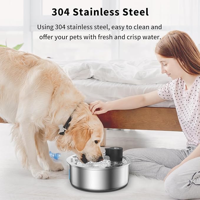 Stainless Steel Dog Water Fountain, 7L/1.8G/236oz Pet Water Fountain for Large Dogs & Multi-Cats, Dog Water Bowl Dispenser with Quiet Water Pump and 3 Replacement Filters