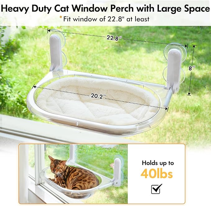 Transparent Cat Window Perch, Durable Window Mounted Space Capsule Hammock Seat for Large Cats, Easy to Clean ABS Material Cat Bed Body with Plush Mat (Space Capsule Cat Bed)