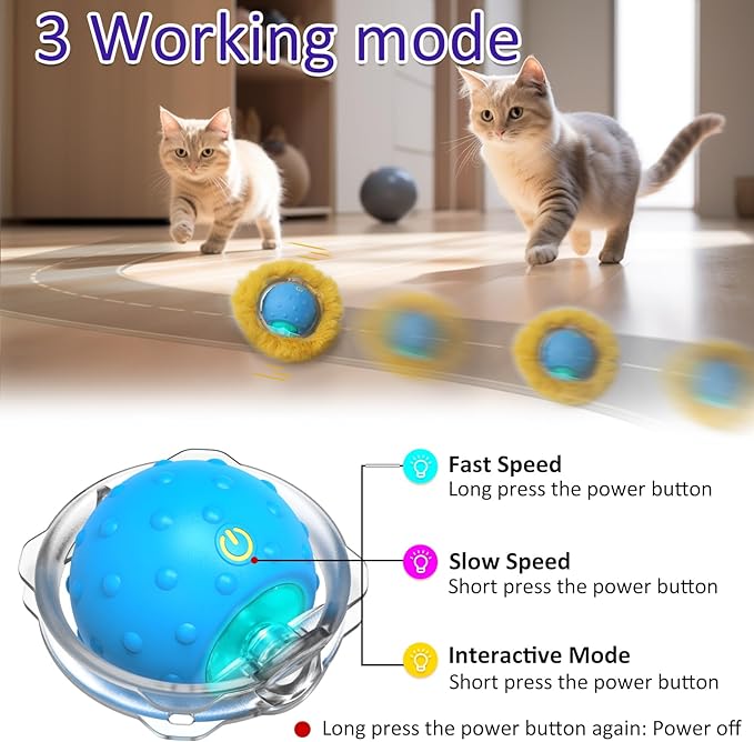 Interactive Cat Toys Ball Fast Rolling in Pouch, Motion Activate Chirping Cat Toy Hide and Seek Mouse Catching Game (Blue)