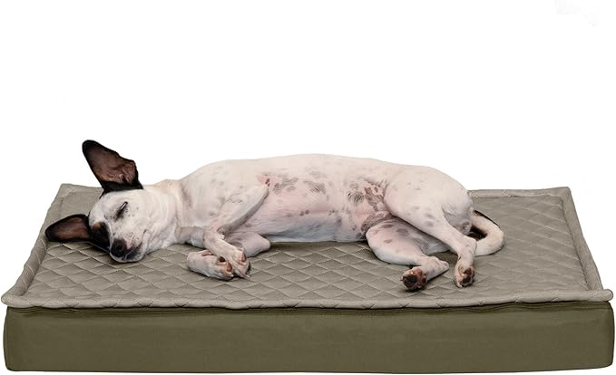 Furhaven Water-Resistant Memory Foam Dog Bed for Medium/Small Dogs w/ Removable Quilt Top & Washable Cover, For Dogs Up to 35 lbs - Indoor/Outdoor Quilt Top Convertible Mattress - Dark Sage, Medium