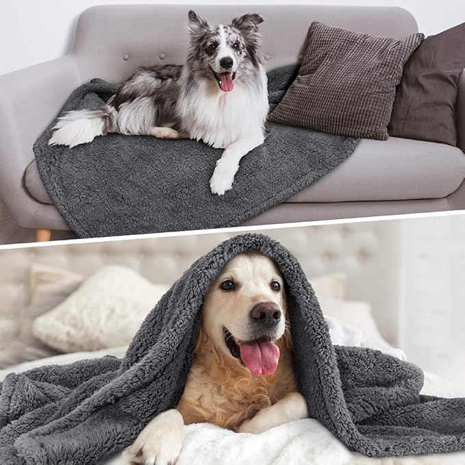 PetAmi Fluffy Waterproof Dog Blanket for Medium Large Dogs, Soft Warm Pet Sherpa Throw Pee Proof Couch Cover, Reversible Cat Bed Blanket Sofa Protector, Plush Washable Pad (Gray, 29x40)