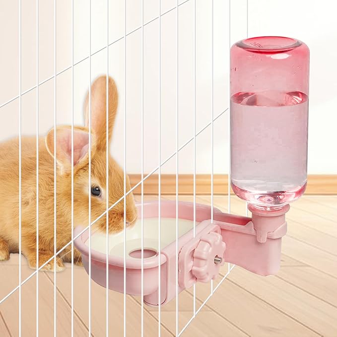 16oz Pet Water Bottle, Gravity Dog Water Bowl Dispenser for Cage, Anti-Overflow Water Dispenser for Small Dogs, Cats, Rabbits and Other Small Animals, BPA Free, Gradient Pink