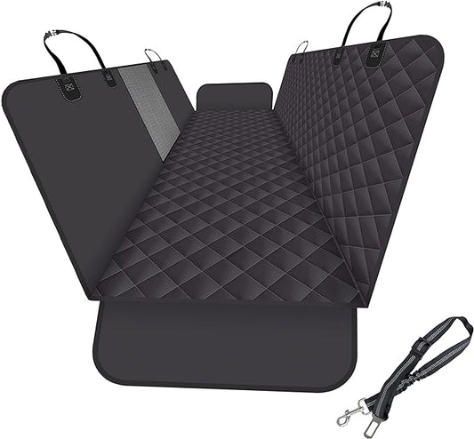 Dog Back Seat Cover Protector for Cars SUV and Trucks with Mesh Window, Scratchproof Nonslip and Waterproof Material Upgraded Version with Dog Leash(Black)