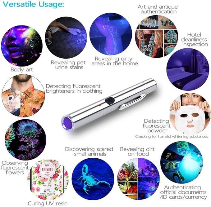 2-Pack Black Light UV Flashlight, USB Rechargeable 365nm Pen Blacklight Flashlight- Portable Ultraviolet Light for Mold, Fungus, Fluorescent and Stain Detection, Pet Urine & More