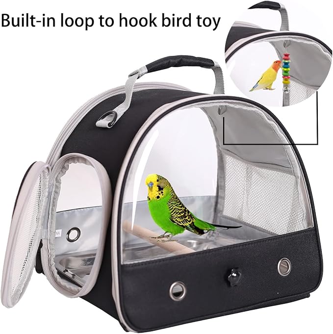 Bird Travel Carrier, Portable Small Bird Parrot Parakeet Carrier with Standing Perch and Stainless Steel Tray, Side Access Window Collapsible