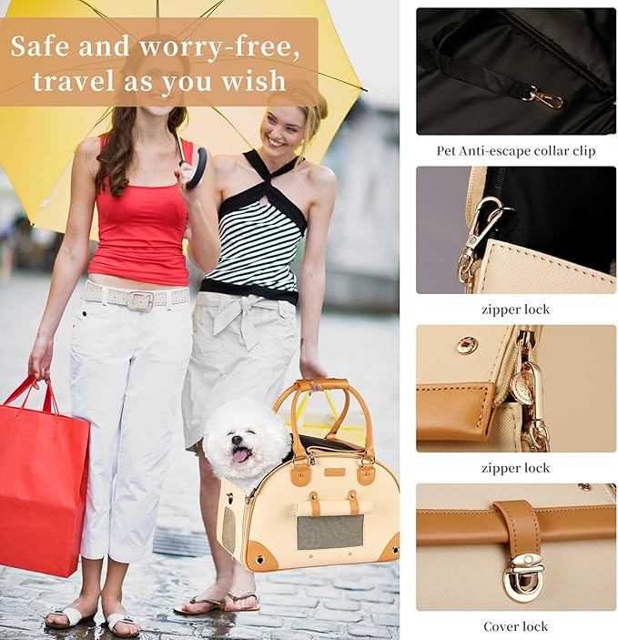 Dog Carrier, Pet Carrier, Dog Purse, Foldable Premium PU Leather Cat Carrier, Portable Tote Bag Carrier for Cats and Small Dogs - Beign