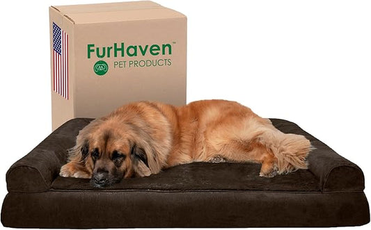 Furhaven Orthopedic Dog Bed for Large Dogs w/ Removable Bolsters & Washable Cover, For Dogs Up to 125 lbs - Plush & Suede Sofa - Espresso, Jumbo Plus/XXL