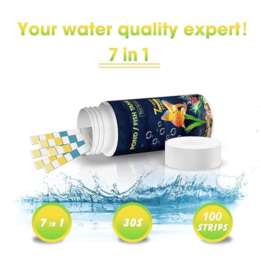 Aquarium Water Test Kit,Aquarium Test Strips,Home Water Quality Test Strips for Well and Tap Test Kit,Testing for pH, Hardness,Total Chlorine,Free Chlorine,Nitrate,Nitrite,and Carbonate