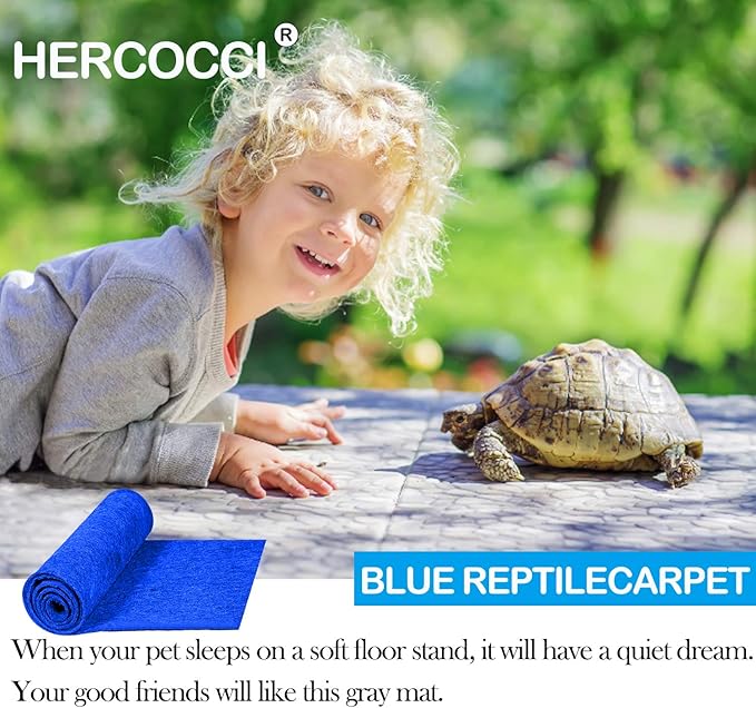 HERCOCCI 2 Pack Reptile Carpet, 39’’ x 20’’ Terrarium Bedding Substrate Liner Reptile Cage Mat Tank Accessories for Bearded Dragon Lizard Tortoise Leopard Gecko Snake (Blue)