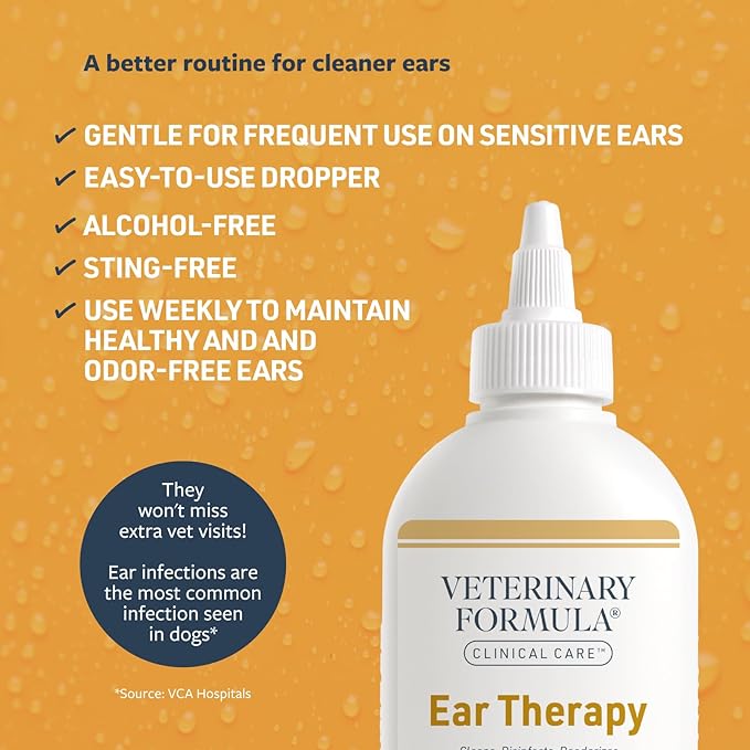 Veterinary Formula Clinical Care Ear Therapy, 8 oz. – Cat and Dog Ear Cleaner – Helps Soothe Itchiness and Clean The Ear Canal of Debris and Buildup