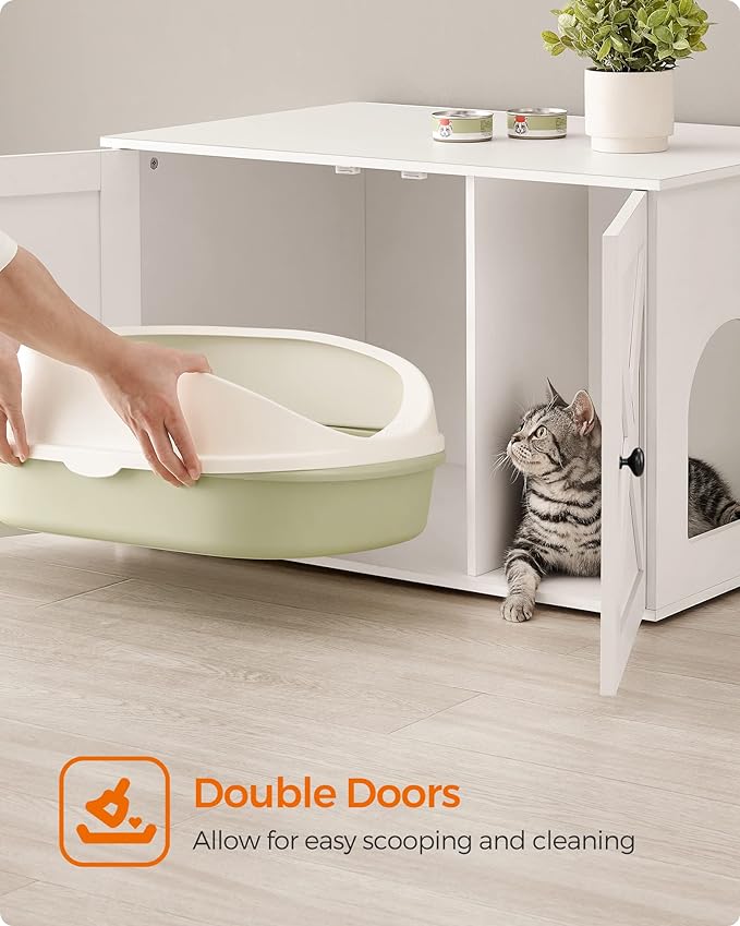 Feandrea Cat Litter Box Enclosure, Litter Box Furniture Hidden with Removable Divider, Indoor Cat House, End Table, 31.5 x 20.9 x 19.7 Inches, White UPCL002W01