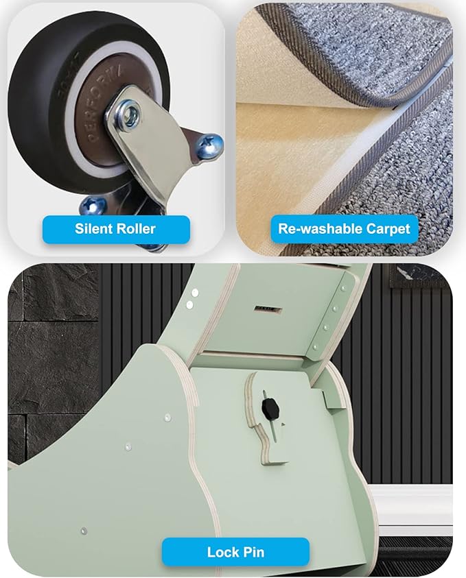 Cat Wheels for Indoor Cats. Extra Large Diameter Cat Treadmill. Made of Natural Solid Wood. Inside Diameter 40in/100cm. Including Installation Tools and Cat Teaser. (Green)