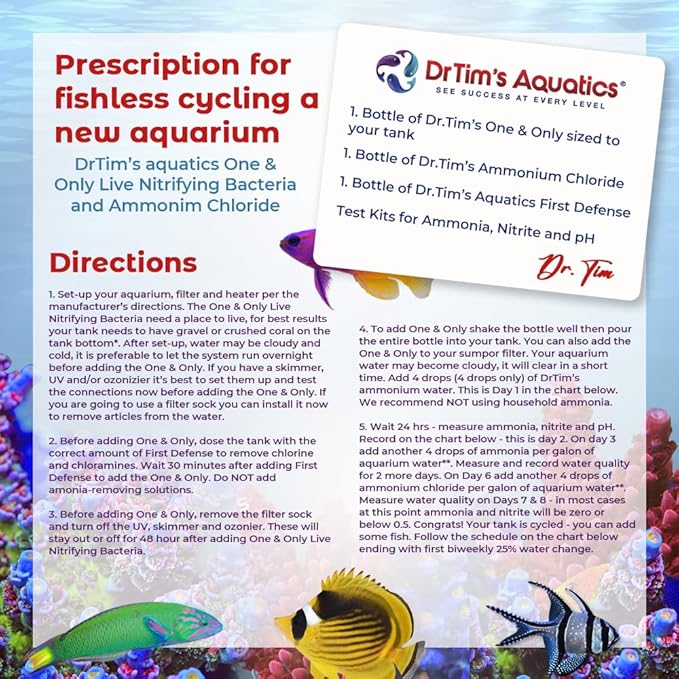 Dr. Tim’s Aquatics Saltwater One & Only Nitrifying Bacteria – For New Fish Tanks, Aquariums, Water Filtering, Disease Treatment – H20 Pure Fish Tank Cleaner – Removes Toxins – 8 Oz.