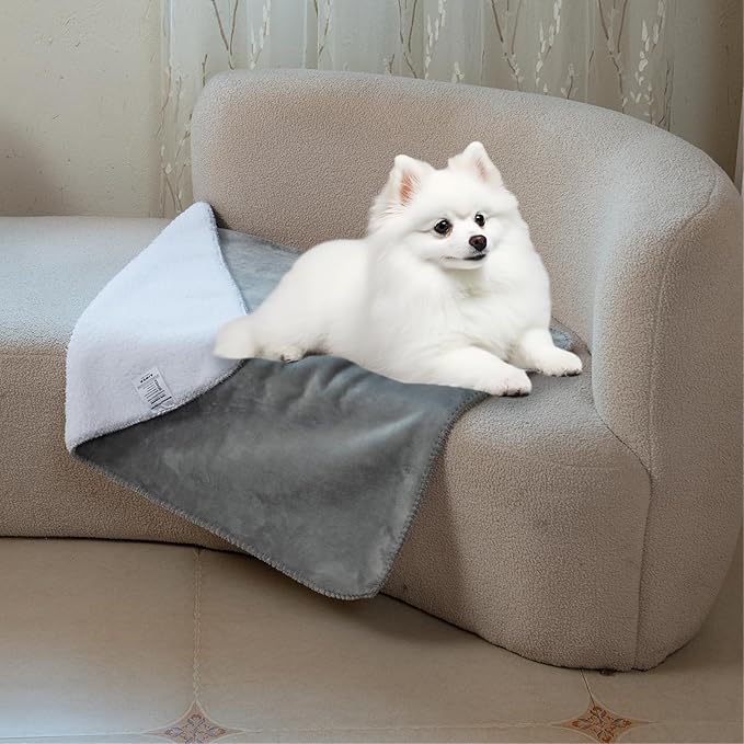 Waterproof Pet Dog Blankets, Pattern Printing Super Soft Warm Fluffy Facecloth Sofa Car Bed Protector, Urine Proof Washable Outdoor Pet Blanket for Puppy Large Dogs & Cats(Grey&White 80 * 60)